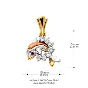 14K Gold CZ Dolphin Charm Pendant with 1.2mm Singapore Chain Necklace