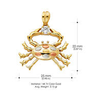 14K Gold CZ Crab Charm Pendant with 1.2mm Box Chain Necklace