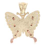 14K Gold CZ Butterfly Charm Pendant with 3.1mm Figaro 3+1 Chain Necklace