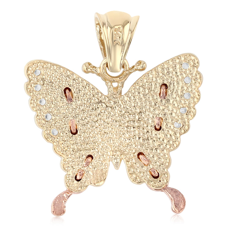 14K Gold CZ Butterfly Charm Pendant with 3.1mm Figaro 3+1 Chain Necklace