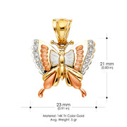 14K Gold CZ Butterfly Charm Pendant