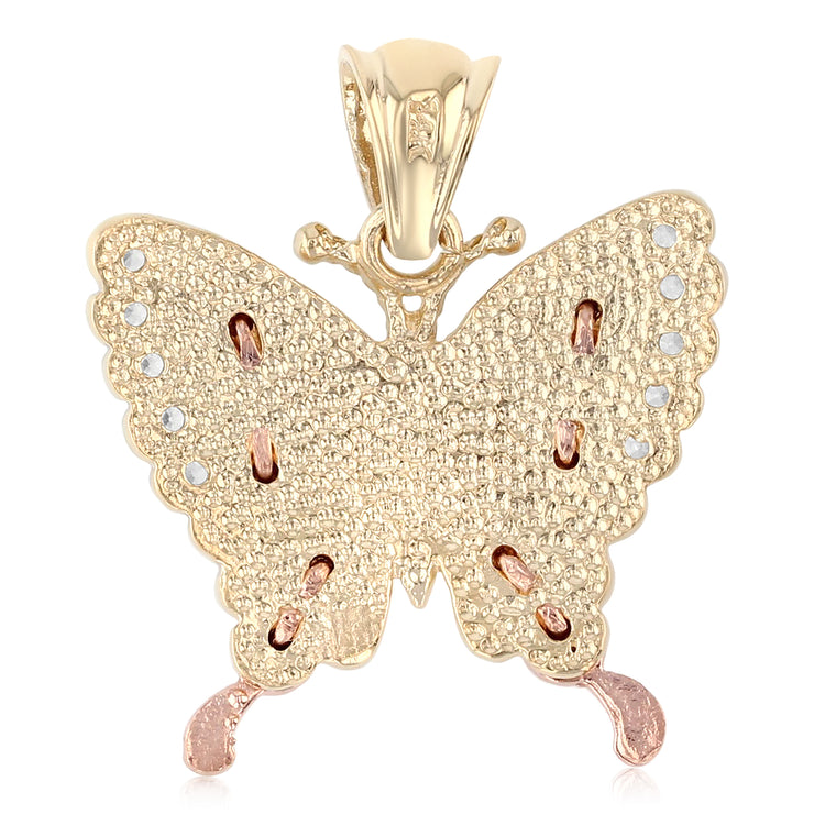 14K Gold CZ Butterfly Charm Pendant with 1.2mm Box Chain Necklace