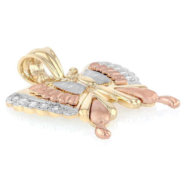 14K Gold CZ Butterfly Charm Pendant