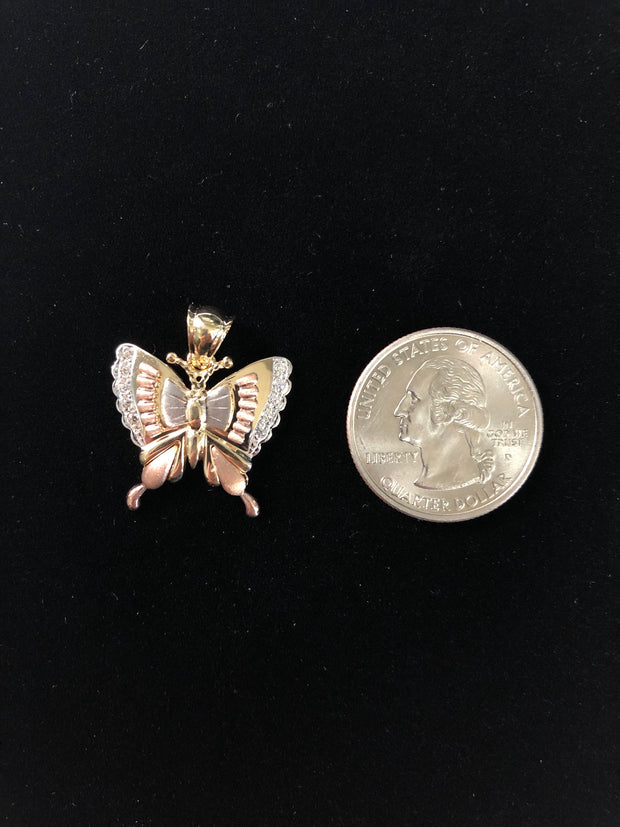 14K Gold CZ Butterfly Charm Pendant