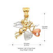 14K Gold CZ Cupid Charm Pendant with 3.1mm Figaro 3+1 Chain Necklace