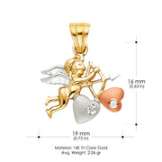 14K Gold CZ Cupid Charm Pendant with 0.8mm Box Chain Necklace