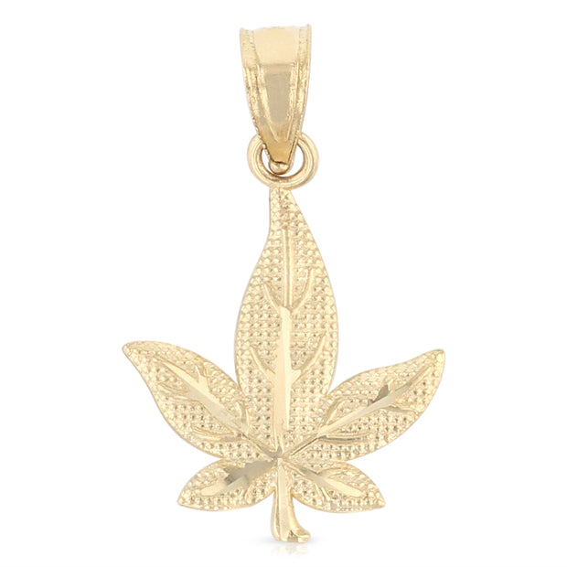 14K Gold Marijuana Leaf Charm Pendant with 1.2mm Singapore Chain Necklace