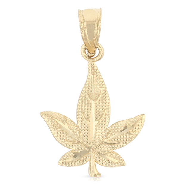14K Gold Marijuana Leaf Charm Pendant with 3.1mm Figaro 3+1 Chain Necklace