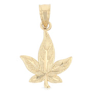 14K Gold Marijuana Leaf Charm Pendant with 1.7mm Flat Open Wheat Chain Necklace