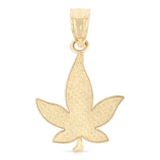 14K Gold Marijuana Leaf Charm Pendant with 1.2mm Singapore Chain Necklace