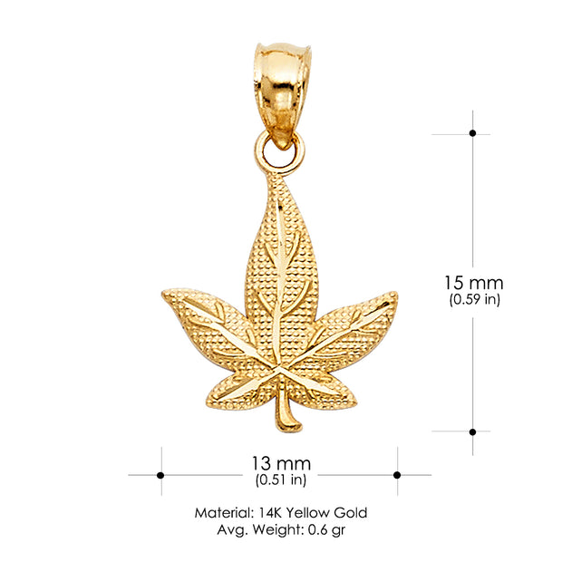 14K Gold Marijuana Leaf Charm Pendant