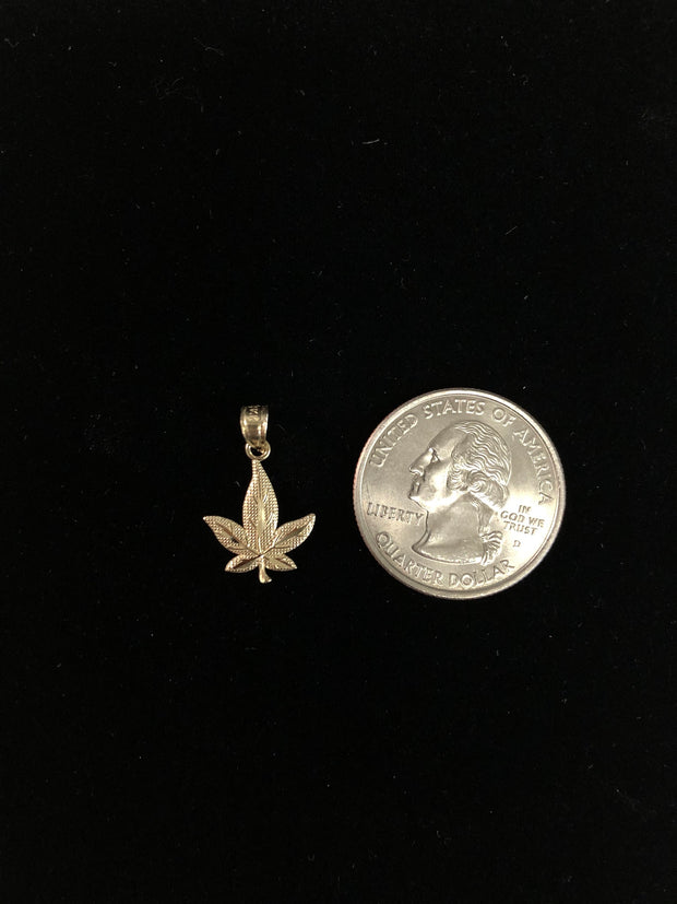 14K Gold Marijuana Leaf Charm Pendant with 1.2mm Singapore Chain Necklace