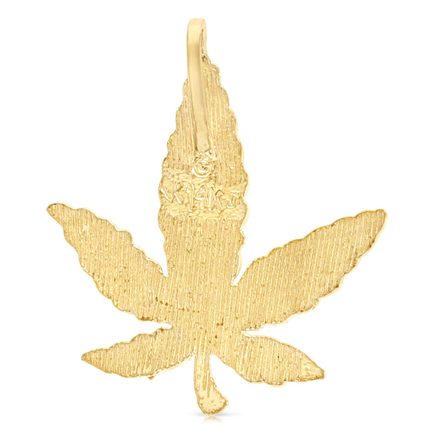 14K Gold Marijuana Leaf Charm Pendant with 0.8mm Box Chain Necklace