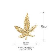 14K Gold Marijuana Leaf Charm Pendant with 1.2mm Singapore Chain Necklace