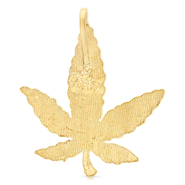 14K Gold Marijuana Leaf Charm Pendant with 1.2mm Singapore Chain Necklace