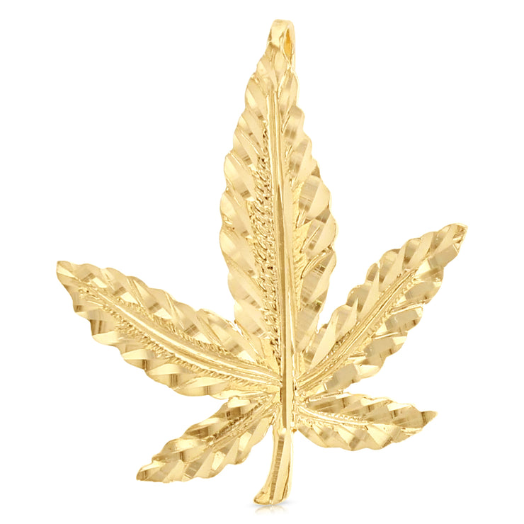 14K Gold Marijuana Leaf Charm Pendant with 2.3mm Figaro 3+1 Chain Necklace