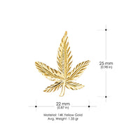 14K Gold Marijuana Leaf Charm Pendant with 1.2mm Box Chain Necklace