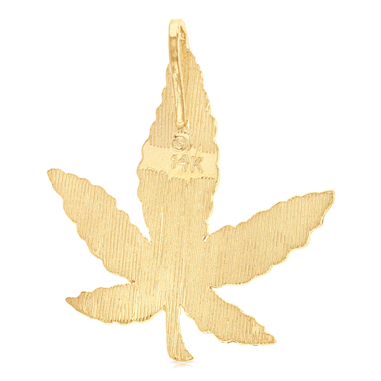 14K Gold Marijuana Leaf Charm Pendant with 1.2mm Singapore Chain Necklace