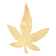 14K Gold Marijuana Leaf Charm Pendant with 1.5mm Flat Open Wheat Chain Necklace