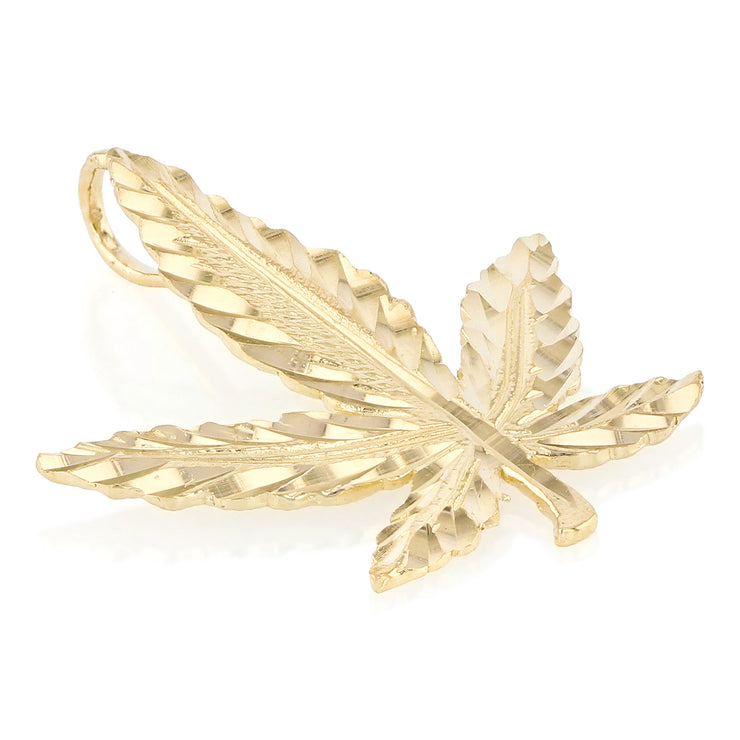 14K Gold Marijuana Leaf Charm Pendant with 2.3mm Figaro 3+1 Chain Necklace