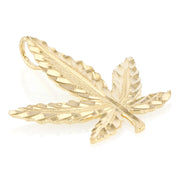 14K Gold Marijuana Leaf Charm Pendant with 1.2mm Box Chain Necklace