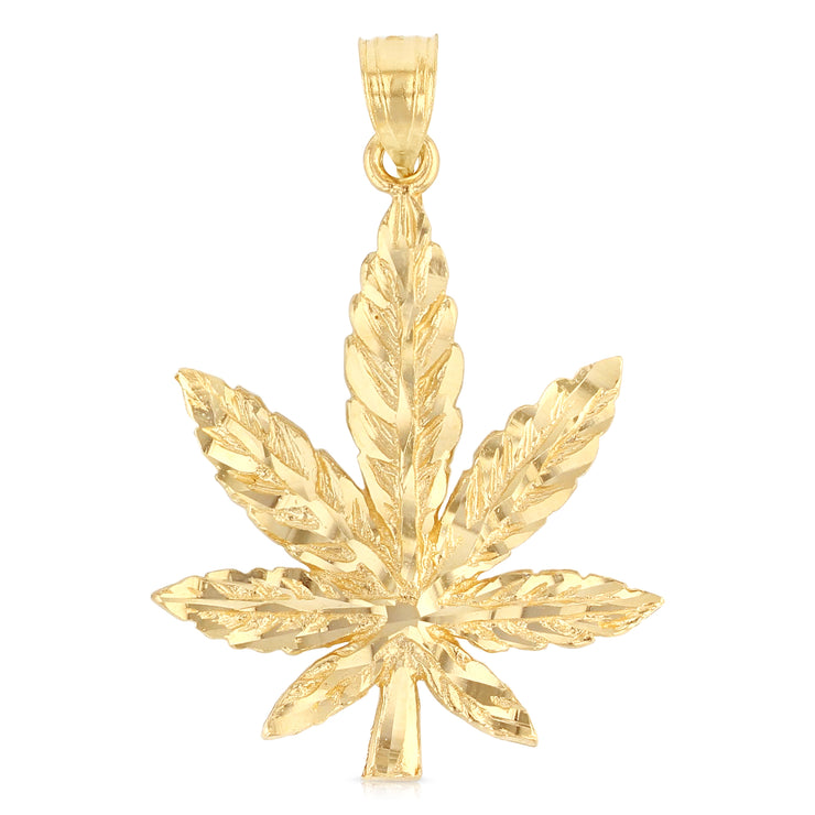 14K Gold Marijuana Leaf Charm Pendant with 3.8mm Figaro 3+1 Chain Necklace