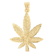 14K Gold Marijuana Leaf Charm Pendant with 3.8mm Figaro 3+1 Chain Necklace