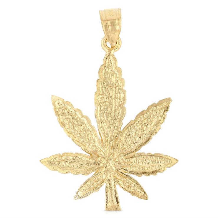 14K Gold Marijuana Leaf Charm Pendant with 3.8mm Figaro 3+1 Chain Necklace