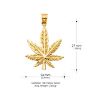 14K Gold Marijuana Leaf Charm Pendant with 1.2mm Box Chain Necklace