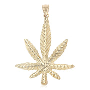 14K Gold Marijuana Leaf Charm Pendant with 2mm Flat Open Wheat Chain Necklace