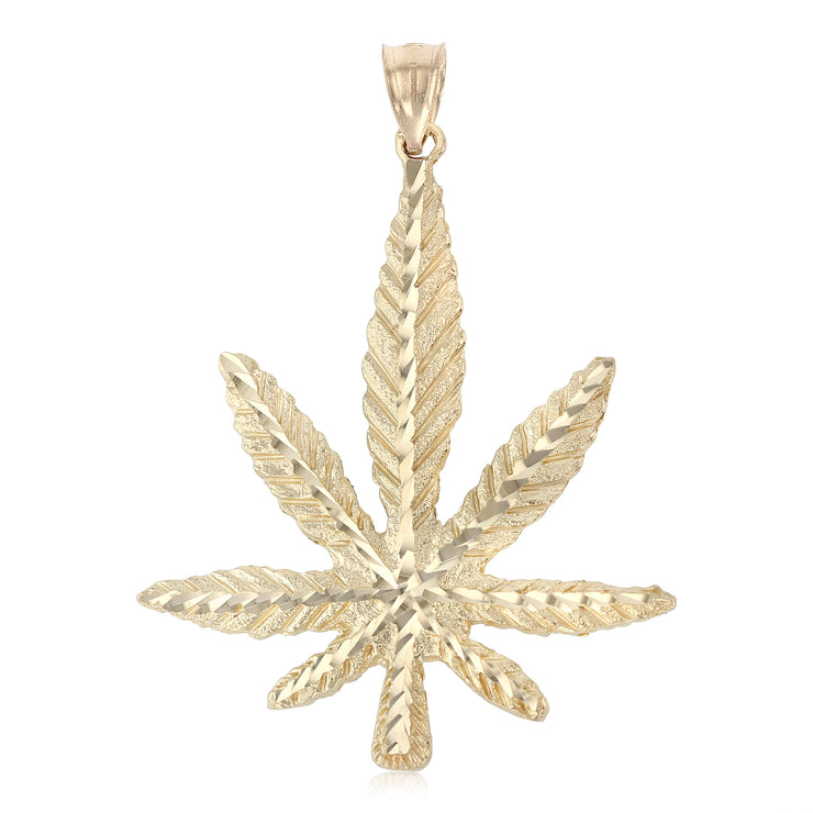 14K Gold Marijuana Leaf Charm Pendant with 4.5mm Figaro 3+1 Chain Necklace