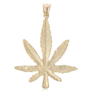14K Gold Marijuana Leaf Charm Pendant with 2mm Flat Open Wheat Chain Necklace
