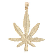 14K Gold Marijuana Leaf Charm Pendant with 1.8mm Singapore Chain Necklace