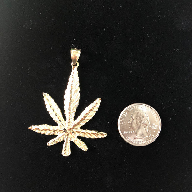 14K Gold Marijuana Leaf Charm Pendant