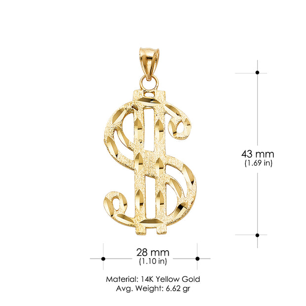 14K Gold Dollar Sign Charm Pendant with 1.2mm Box Chain Necklace