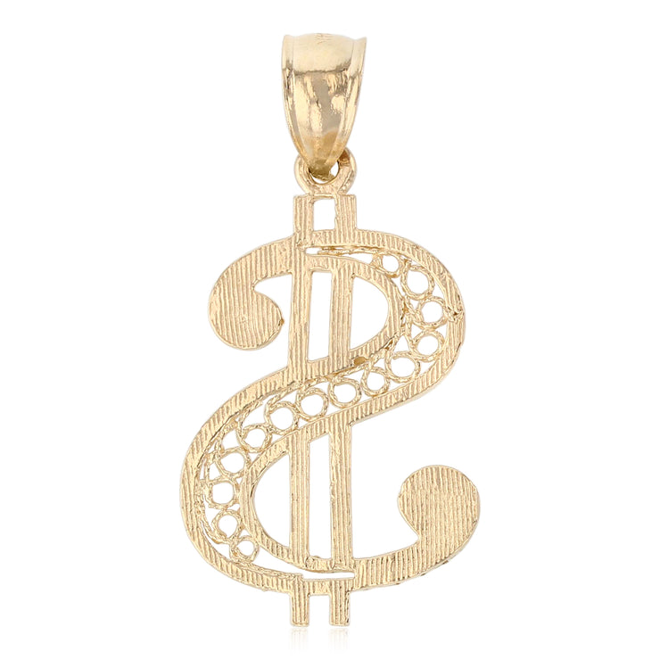 14K Gold Dollar Sign Charm Pendant with 1.8mm Singapore Chain Necklace