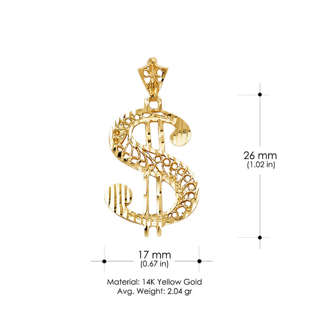 14K Gold Dollar Sign Charm Pendant
