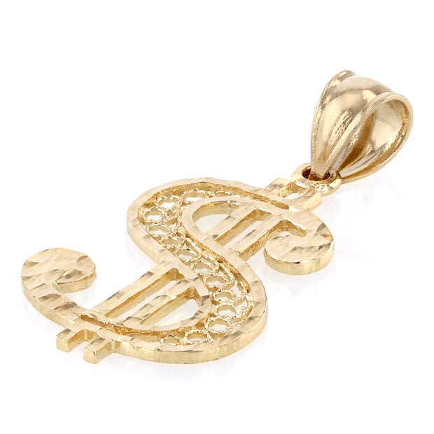 14K Gold Dollar Sign Charm Pendant