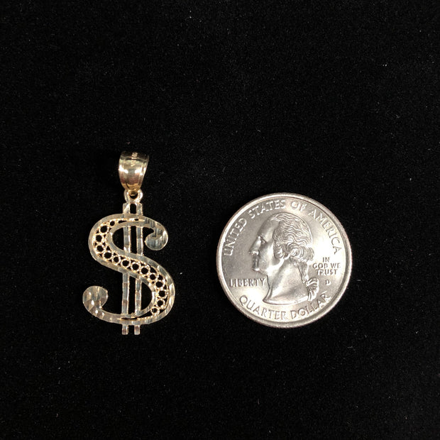 14K Gold Dollar Sign Charm Pendant