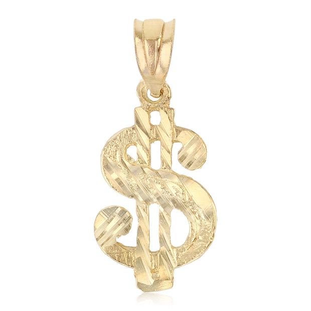 14K Gold Dollar Sign Charm Pendant with 0.8mm Box Chain Necklace
