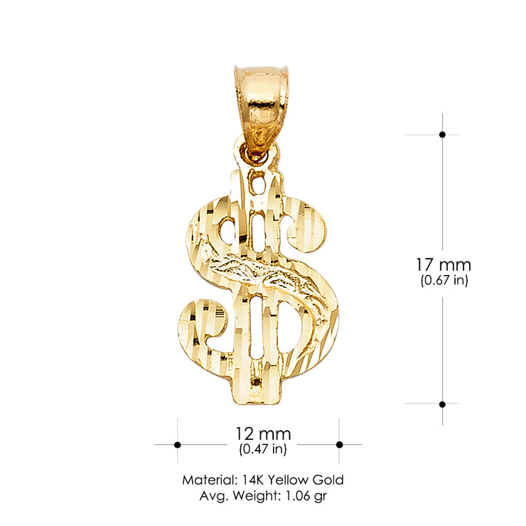 14K Gold Dollar Sign Charm Pendant with 3.1mm Figaro 3+1 Chain Necklace