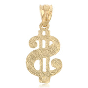 14K Gold Dollar Sign Charm Pendant with 1.5mm Flat Open Wheat Chain Necklace