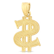 14K Gold Dollar Sign Charm Pendant with 0.8mm Box Chain Necklace