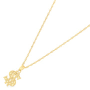 14K Gold Dollar Sign Charm Pendant with 1.2mm Singapore Chain Necklace