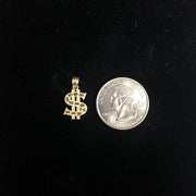 14K Gold Dollar Sign Charm Pendant with 0.8mm Box Chain Necklace