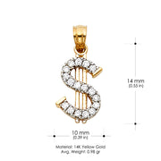 14K Gold CZ Dollar Sign Charm Pendant with 1.2mm Singapore Chain Necklace