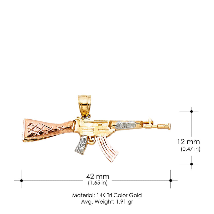 14K Gold Rifle Gun Charm Pendant with 1.2mm Box Chain Necklace