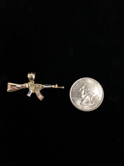 14K Gold Rifle Gun Charm Pendant with 3.4mm Hollow Cuban Chain Necklace
