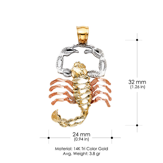 14K Gold Scorpion Charm Pendant with 4.2mm Valentino Star Diamond Cut Chain Necklace