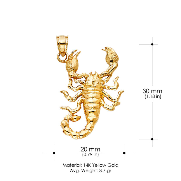 14K Gold Scorpion Charm Pendant with 3.8mm Figaro 3+1 Chain Necklace